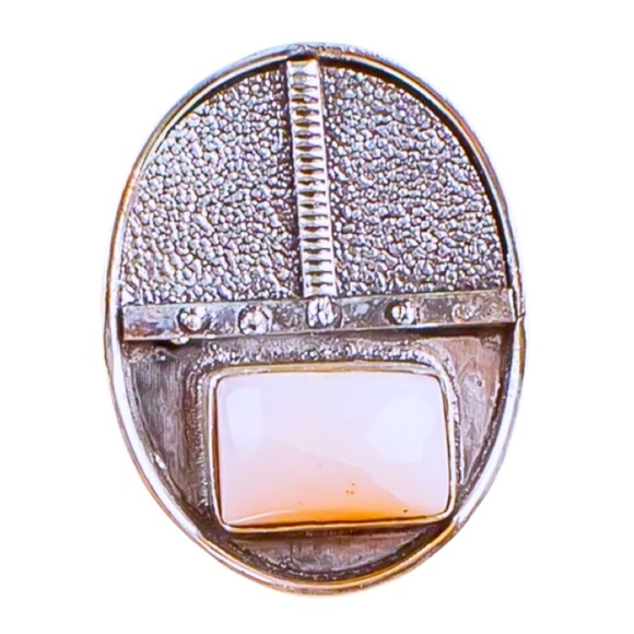 Artisan Jewelry - New Artisan Pink Opal Gemstone 925 Sterling Silver Tribal Shield Ring Size: 7.25